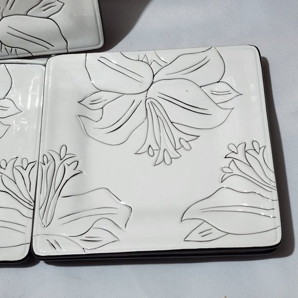 Laurie Gates Antilles White Square Salad  Plates 7" set of 4 flowered dessert - Picture 4 of 11